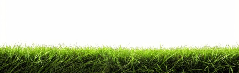 A freshly cut, mowed lawn with longer grass at the edge of the lawn that is yet to be cut isolated against a white background, Generative AI - obrazy, fototapety, plakaty