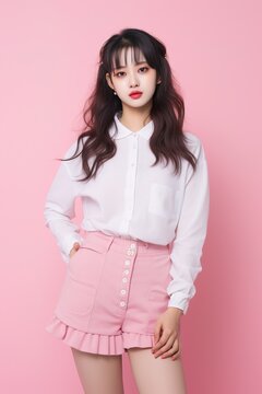 Stylish Half-body Ulzzang Korean Youth in Everyday Pastel Aesthetic Outfit