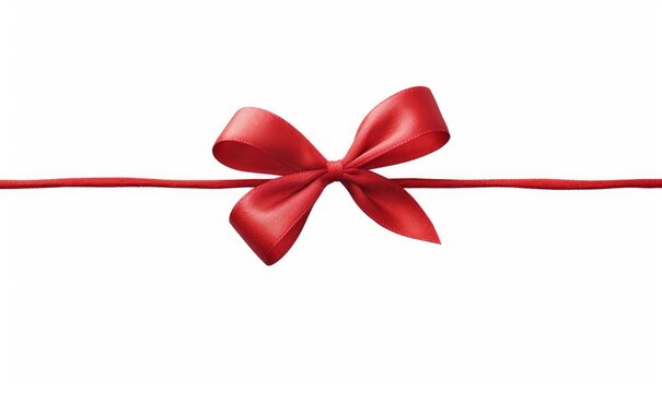 Red straight string and bow, knot isolated against a white background, Generative AI