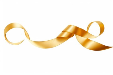 A curly gold ribbon for Christmas and birthday present banner isolated against a white background, Generative AI
