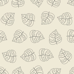 Tropical floral line art seamless pattern. Suitable for backgrounds, wallpapers, fabrics, textiles, wrapping papers, printed materials, and many more.
