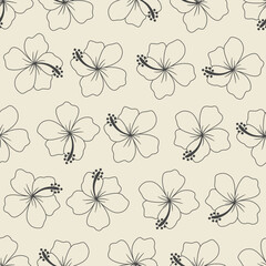 Tropical floral line art seamless pattern. Suitable for backgrounds, wallpapers, fabrics, textiles, wrapping papers, printed materials, and many more.