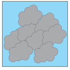 Cloudy sky. Set of abstract evening cloudy isolated on blue background. Vector illustration.