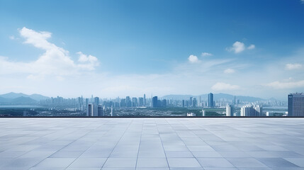 Cityscape and skyline of downtown in sunny day on view from empty the rooftop.
