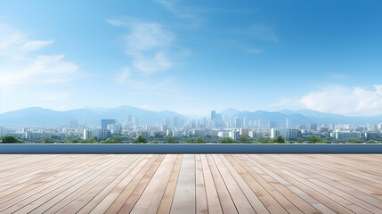 Cityscape and skyline of downtown in sunny day on view from empty the rooftop. 