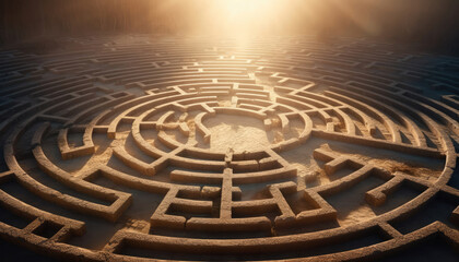 Enigmatic Maze Surrounded by Time-Worn Ancient Ruins, a Captivating Historical Background for Your Creative Projects