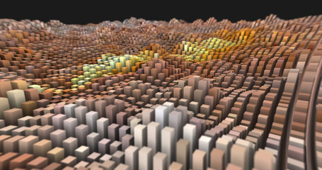 Obraz premium Abstract brown landscape of futuristic rectangles moving waves background