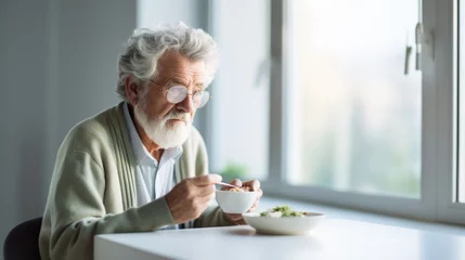 Fotobehang Lonely senior man eating breakfast  © valgabir