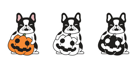 dog vector halloween french bulldog pumpkin head icon jack o lantern puppy logo symbol pet cartoon character illustration doodle design isolated clip art - obrazy, fototapety, plakaty