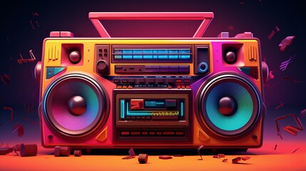 vibrant 3d boombox illustration in retro colors on white background
