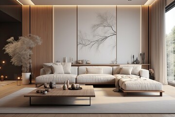 modern living room in the apartment, light white and dark bronze