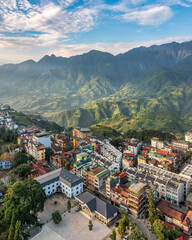 Aerial view of Sapa town center, Lao Cai , Vietnam