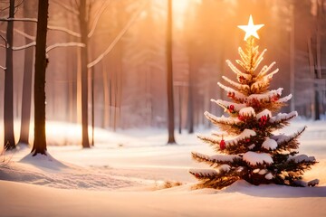 christmas tree in the snow. AI-Generated