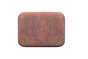 Rusty metal rectangular hatch cover with rounded edges is isolated on transparent background.