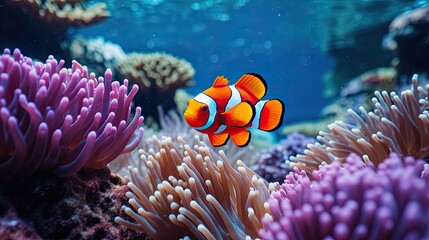 Fototapeta na wymiar close up a clown fish in the underwater sea 
