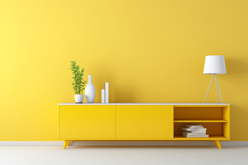 yellow wall room with aesthetic decoration