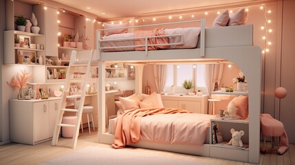 Interior of children room with bunk bed