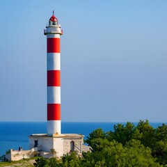 lighthouse on the coast of state lighthouse, light, sea, sky, tower, white, coast, building, ocean, blue, beacon, architecture, red, 