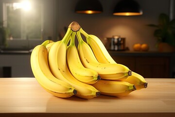 Fresh bananas on wooden background