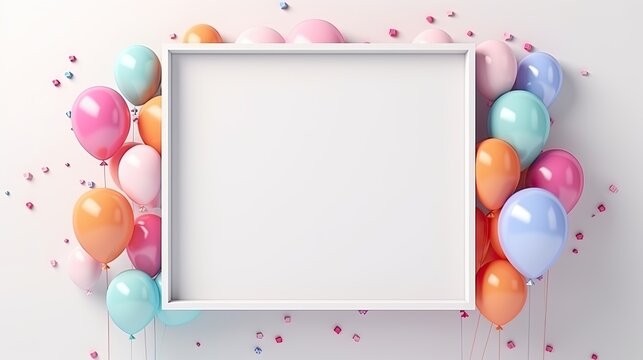 birthday party frame mockup surrounded by gift and balloons