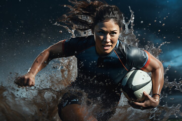 Female rugby players competing on the rugby field