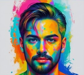 Abstract Man's Portrait in Vivid Colors