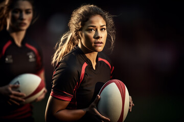 Female rugby players competing on the rugby field - Powered by Adobe