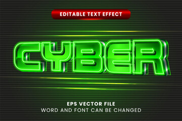 Neon glow green cyber tech 3d editable vector text effect