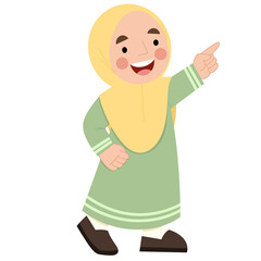 Illustration of a Muslim girl pointing her hand