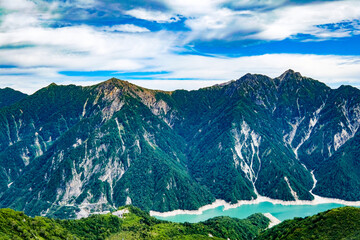 富山県立山黒部アルペンルートからの立山連峰の景色