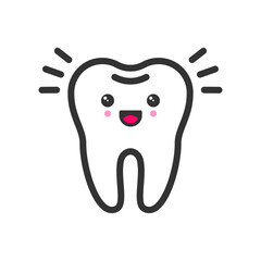 Shiny clean tooth with emotional face, cute vector icon illustration - 655560631
