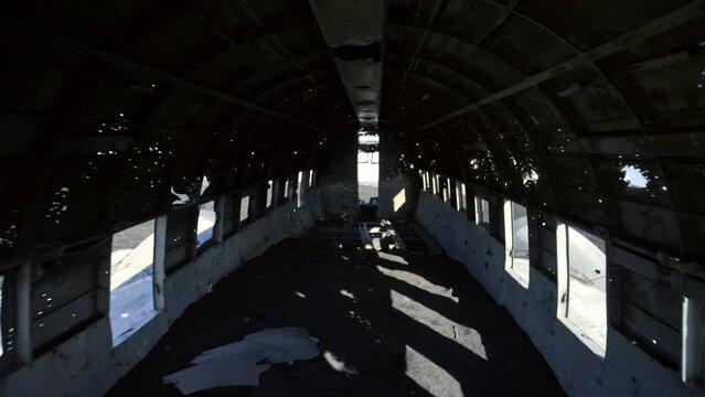Interior of airplane wreckage. Abandoned. 