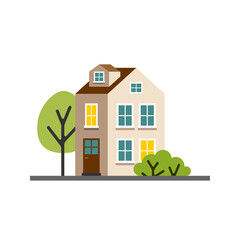Small cartoon white house with trees, isolated vector illustration - 655561404