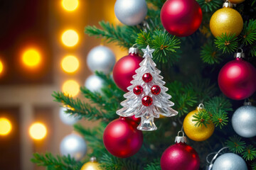 Fototapeta na wymiar Traditional Christmas Charm, Gleaming Ornaments on a Sparkling Tree, AI Generated