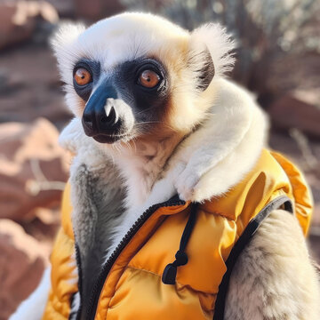 coquerels sifaka wearing vest in senote
