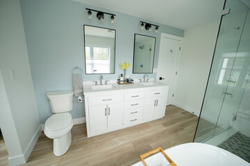 Modern double vanity, showcasing functionality in bathroom design