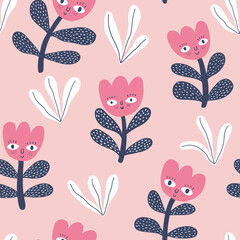 Seamless pattern with abstract flowers. Creative floral surface design. Vector design for paper, cover, interior decor