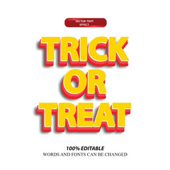 3d text effect editable Trick or treat colorful orange, red for  banner, poster or greeting card party in October vector template