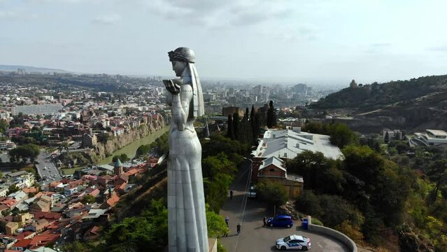 Monument to mother Karla in Tbilisi. Mother Georgia is a monument in the capital of Georgia, Tbilisi. Aerial photography.