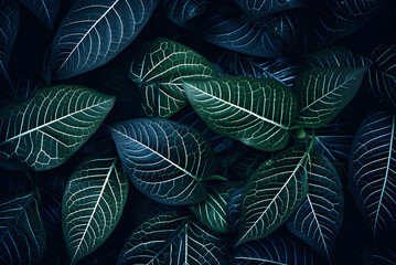 Closeup Nature View of Tropical Leaf Background, Dark Tone Concept.