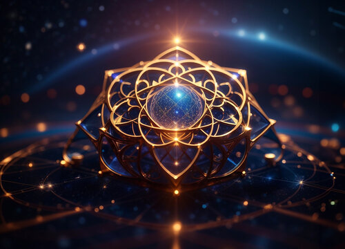 Jewel-encrusted flower of life, earth design, フラワーオブライフ, 神聖幾何学, sacred geometry, Generative AI