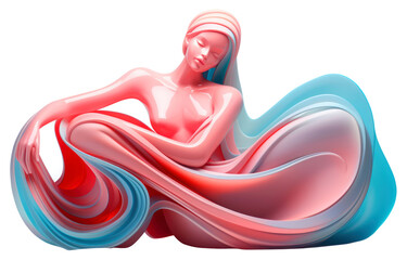 Female mermaid figurine made of flowing lines in delicate pink, blue and lilac colors. Art figurine isolated on transparent background. PNG for presentation from Rusalochka collection