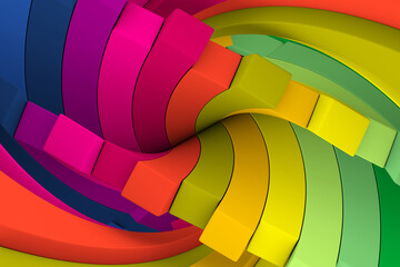 Colorful waves twist abstract background 3D render illustration