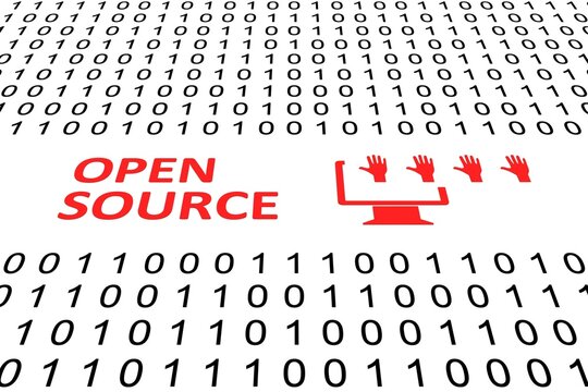 OPEN SOURCE concept binary code 3d illustration