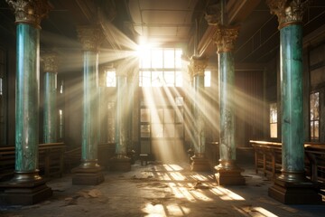 Fototapeta premium light pouring through windows onto ornate office columns