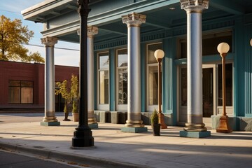 Obraz premium exterior shot of an office building with antique columns at the entrance