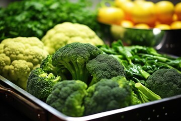a close-up of steamed broccoli and other green vegetables