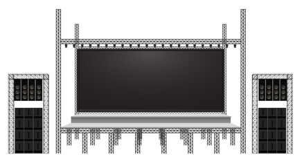 white stage and speaker with spotlight on the truss system on the white background	