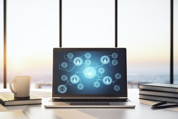 Social network concept on modern laptop screen. 3D Rendering
