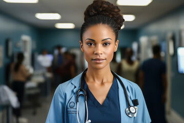 Portrait of female doctor in hospital corridor